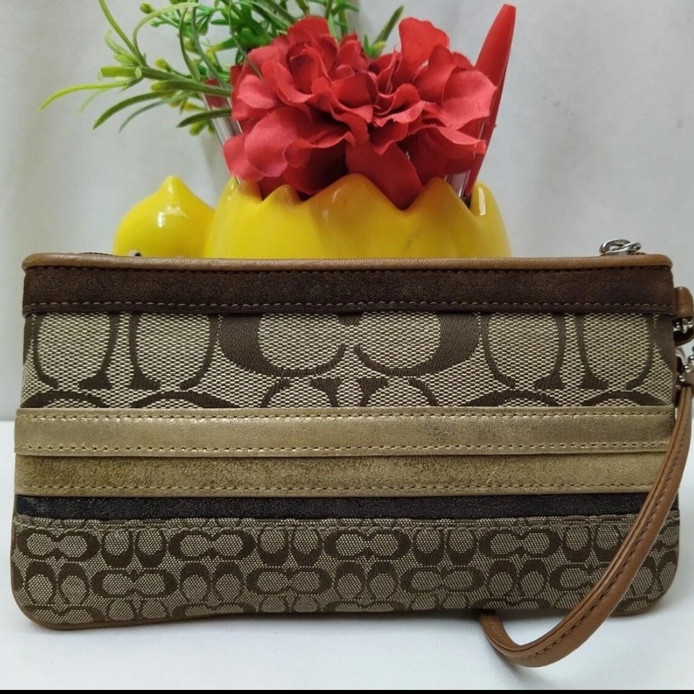 Coach Brown Signature Wristlet